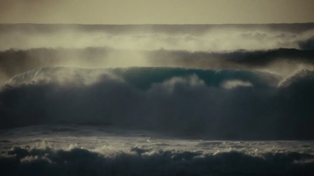 Dark storm wave in late light