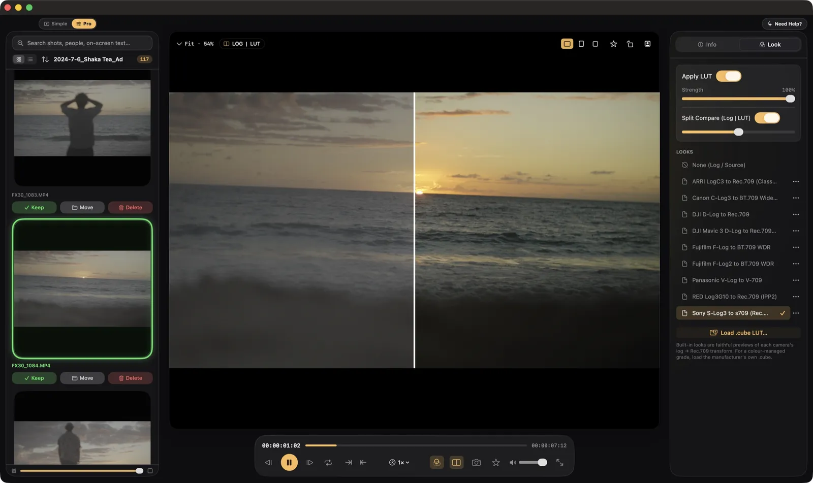 The app with split compare open